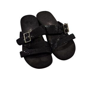 Vionic Black Snake-Embossed Slide Sandals Adjustable Buckles & Arch Support Sz 8